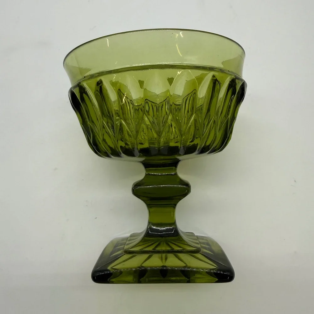 Vtg indiana Glass green Pedestal Compote Dish goblet MCM Retro mountvernon